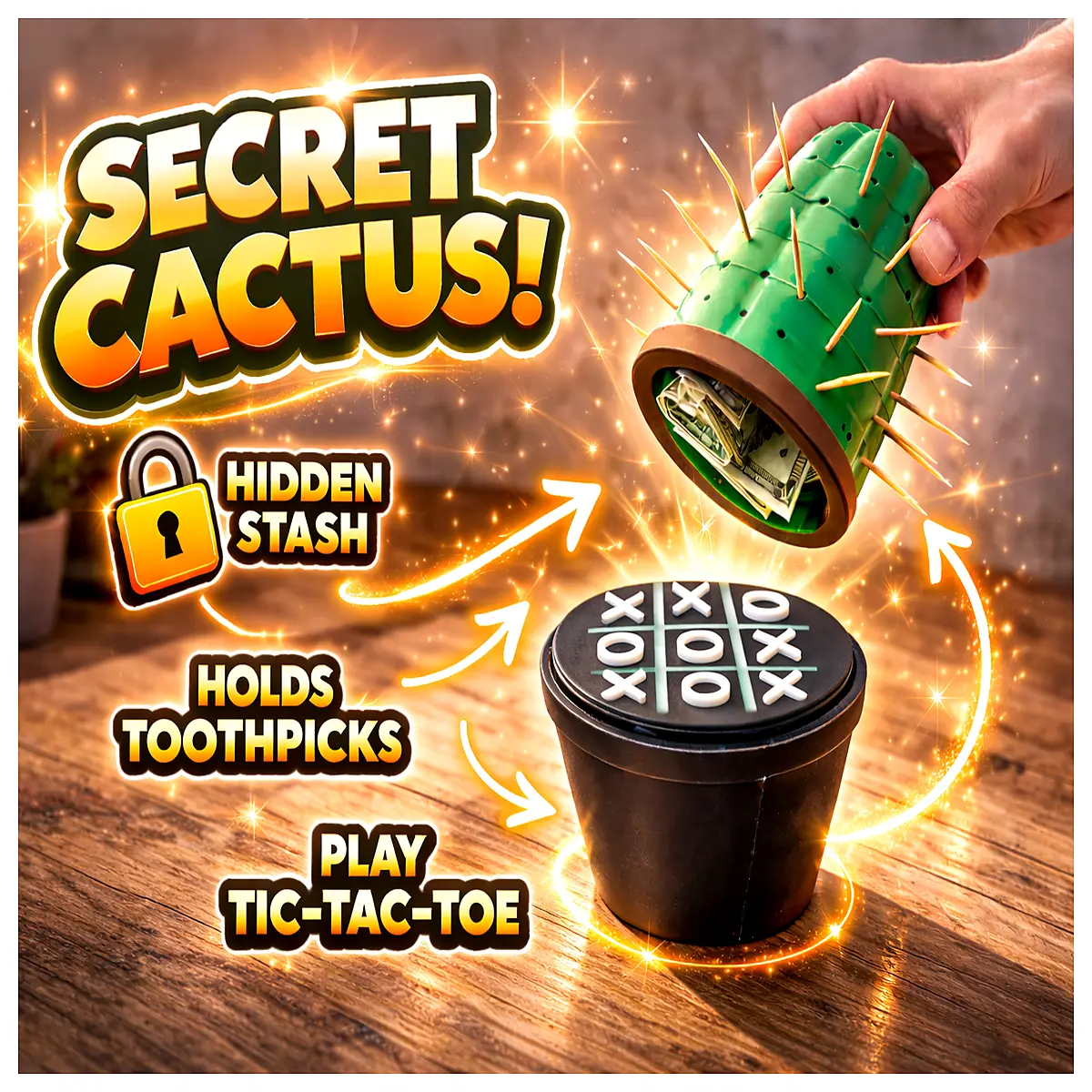 cute cactus storage organizer with hidden compartment and mini puzzle game for desk kids bedroom decor