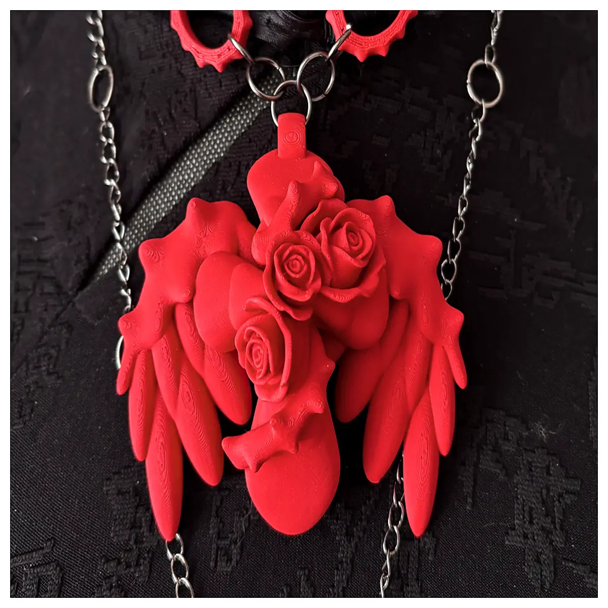 Gothic Cross Rose Thorns Pendant Necklace Wings Charms Keychains Waist Chain Accessories Black Gothic Jewelry Elegant Romantic