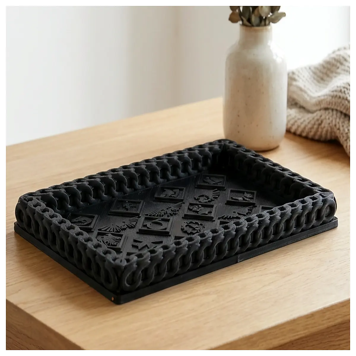 boho chic tray with woven rope edge mystical symbol decor macrame style serving platter for coffee table styling