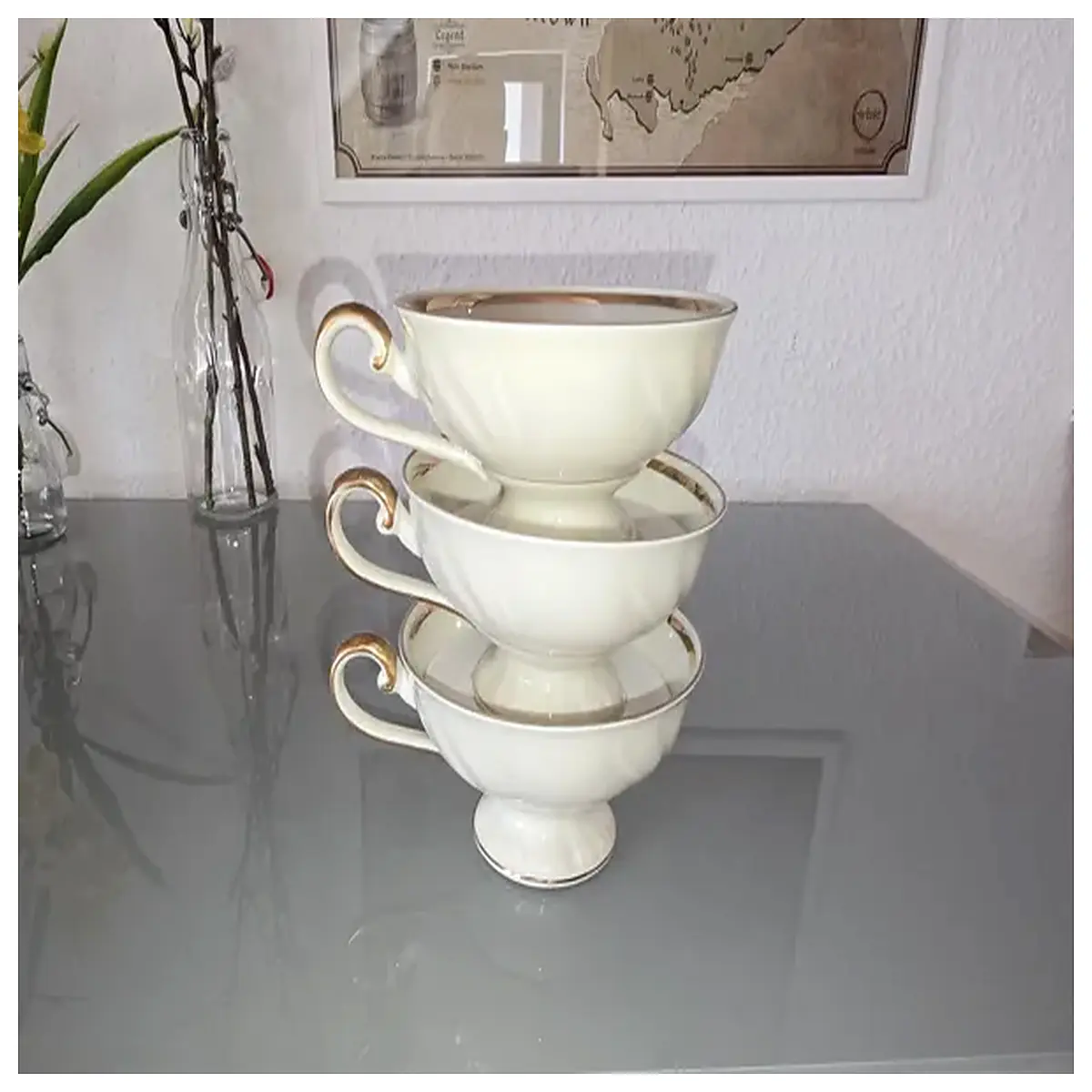 Grandma Porcelain Cup Stand Stackable Holder Ceramic Cup Cushion Display Decor Classic Tea Set Accessory