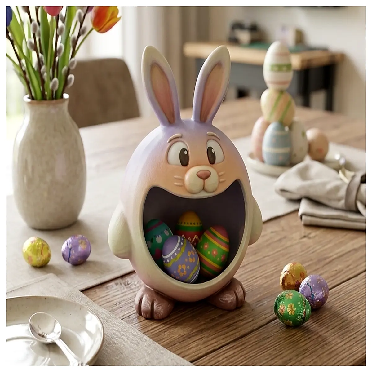 Low Poly Stylized Easter Bunny Candy Bowl Cartoon Decoration Festive Gift Toy Creative