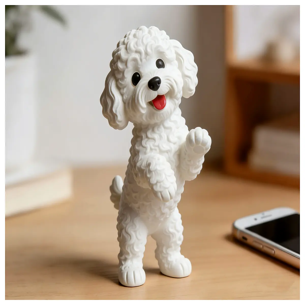 Standing Curly Poodle Figurine Dog Decoration Cute Puppy Model Home Accent Pet Accessory