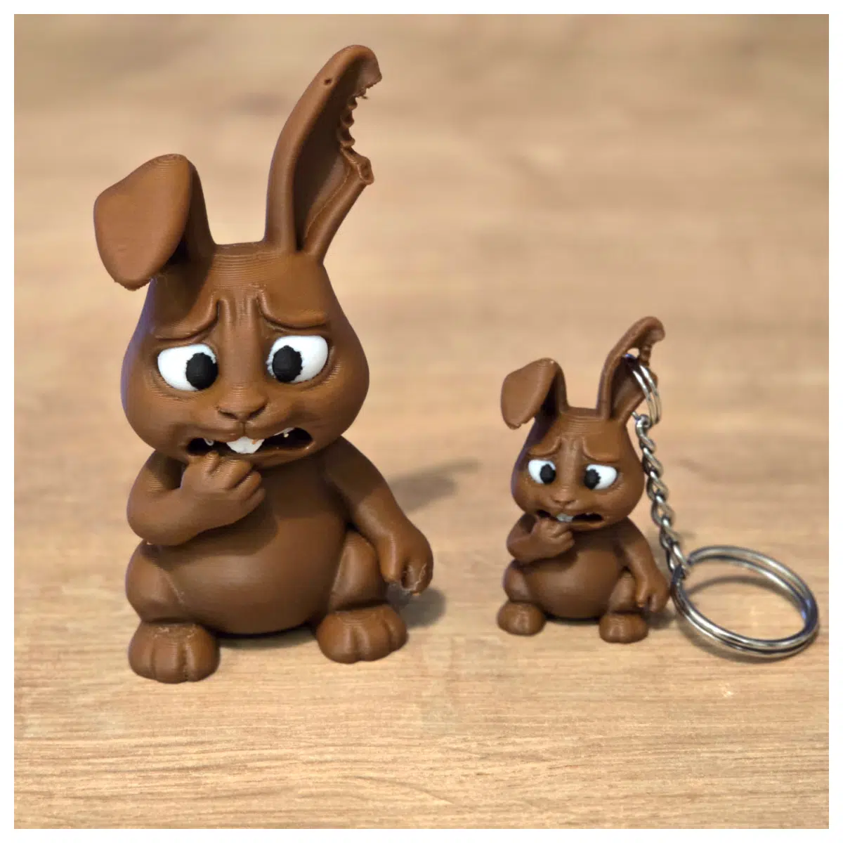 Chipped Chocolate Rabbit Figurine Keychain Cute Quirky Desk Decor Gift Idea Collectible Small Animal Figurine