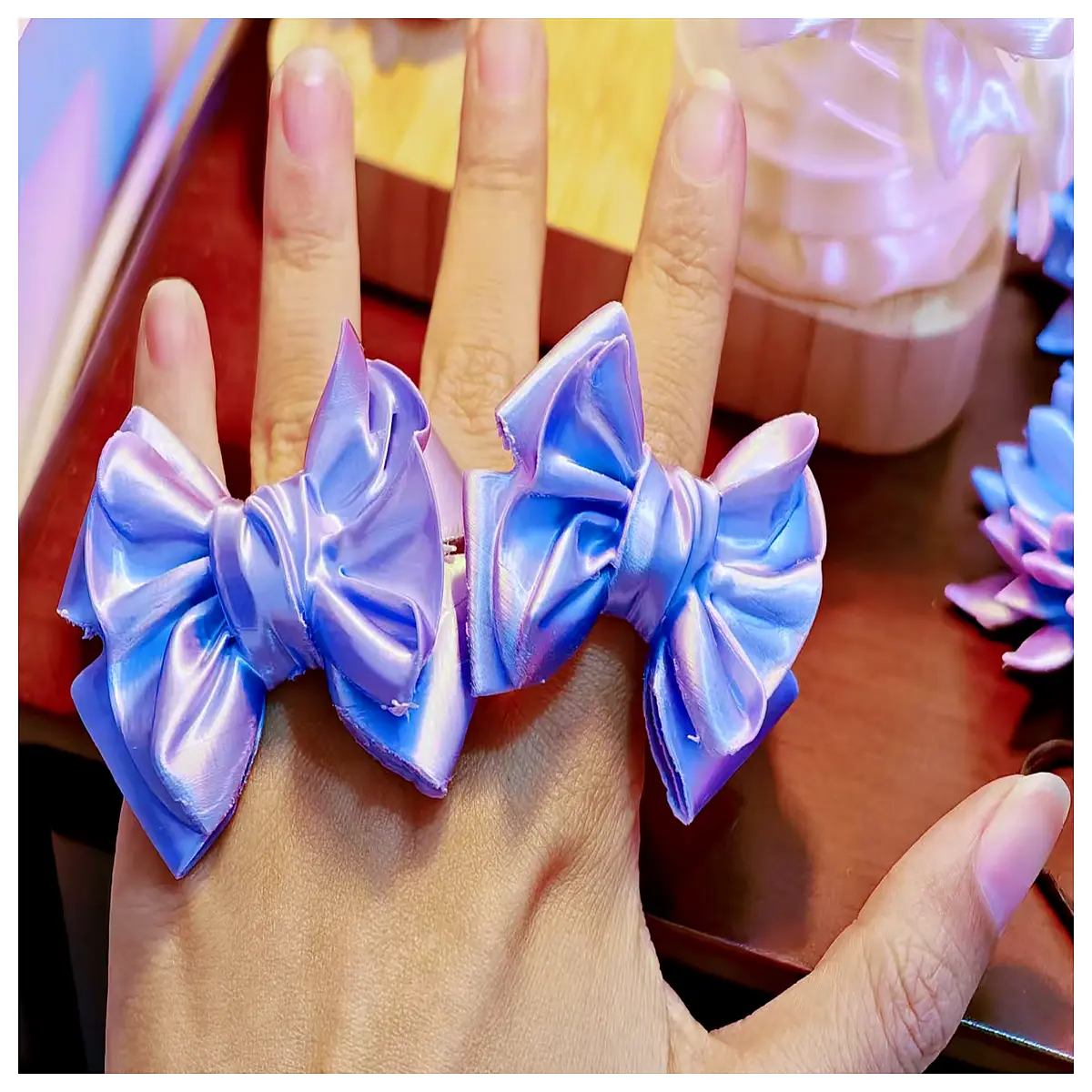 Ruffled Bow Silk Ring Women s Elegant Vintage Bracelet Jewelry Graceful Woman Style Accessory