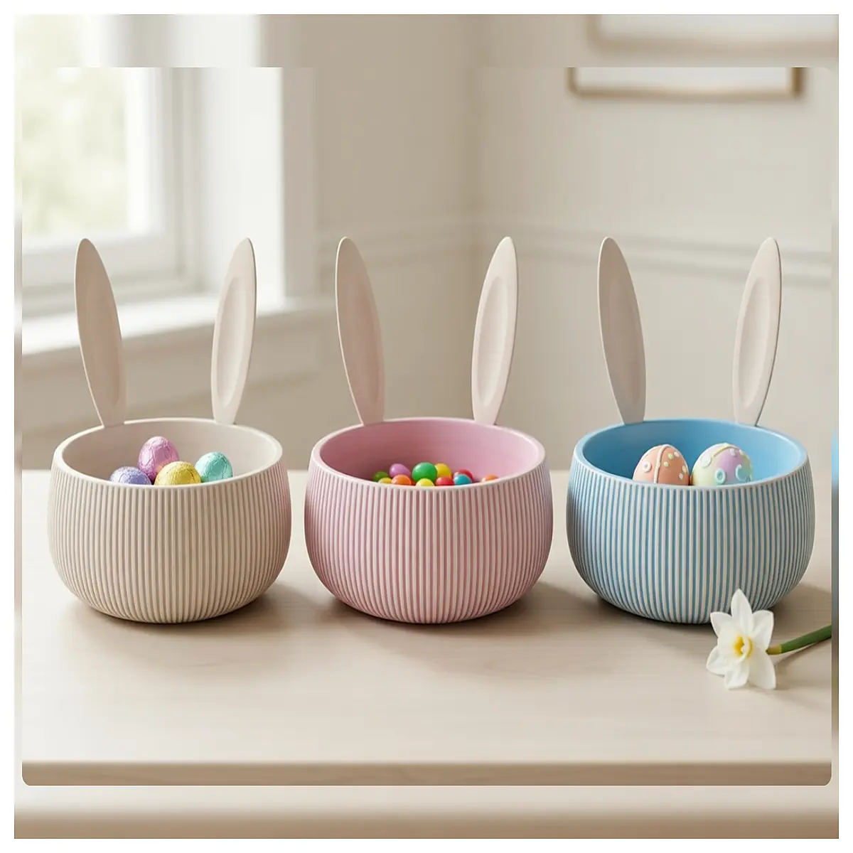 Easter Bunny Bowl Festive Decoration Rabbit Toy Easter Gift Creative Ornament Decorative Bowl Holiday Supply