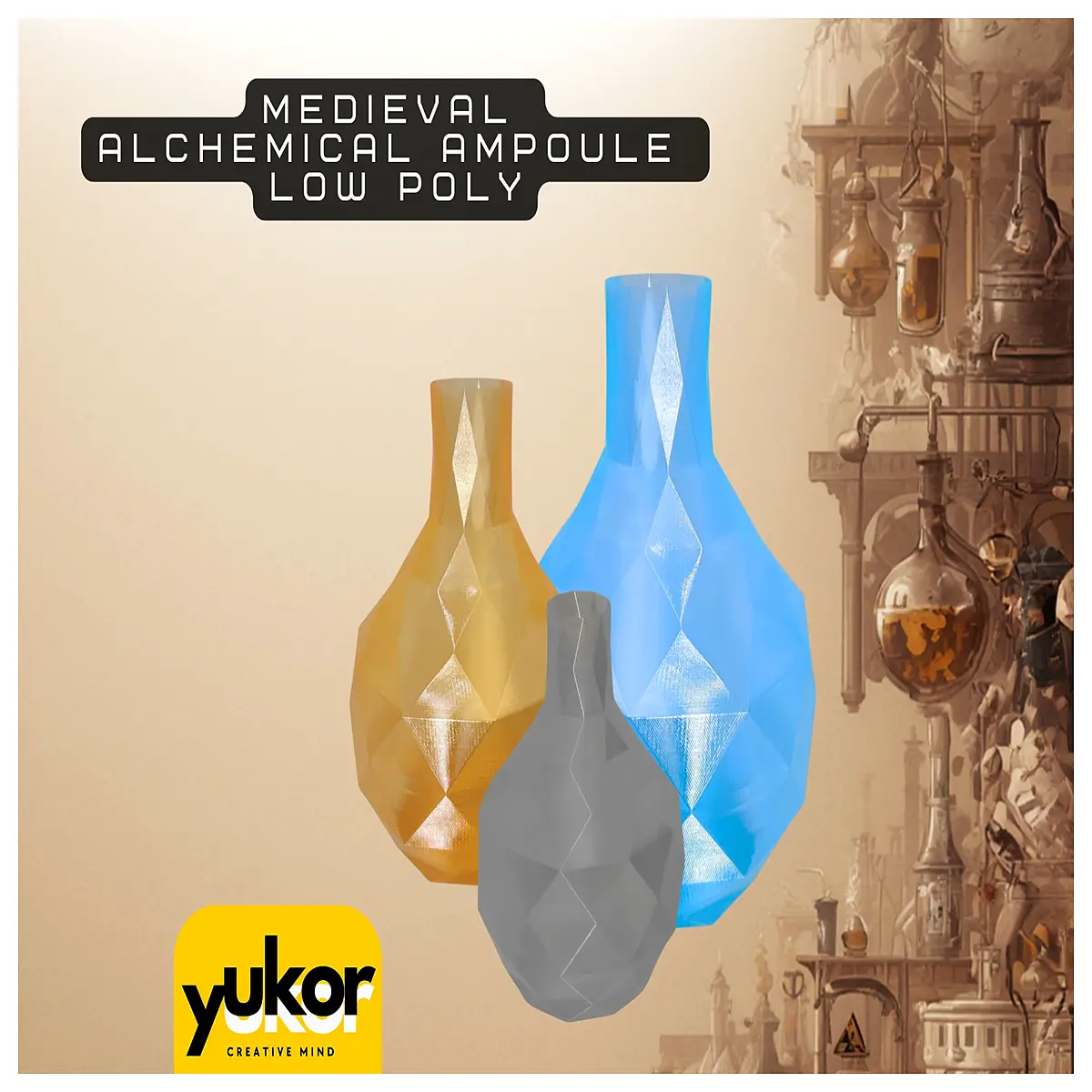 Medieval Alchemical Flask Bottle Low Poly Flower Pot Decorative Item Ornament Art Bottle Collection