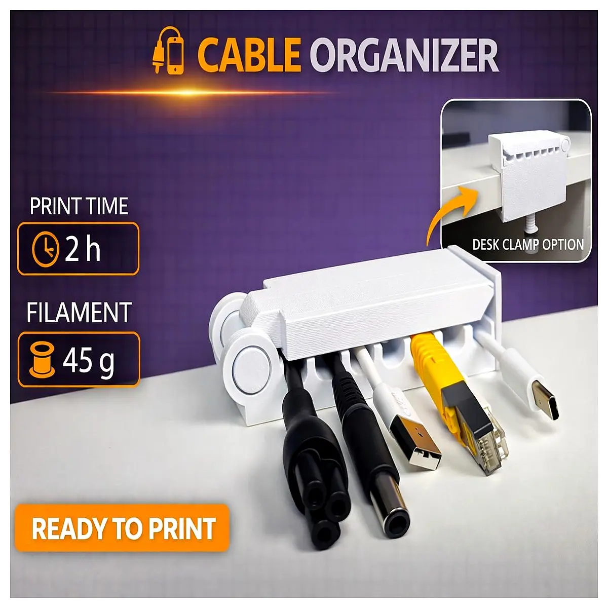 Cable Desktop Organizer 8 Port Universal Desktop Wire Management Computer Cable Organizer Space Saving Cord Control