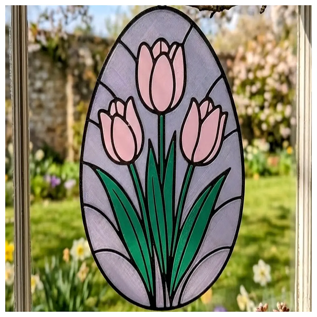 Tulip Glass Painting Egg Catcher Decorative Item Indoor Decor Spring Flower Arrangement Art Ornament