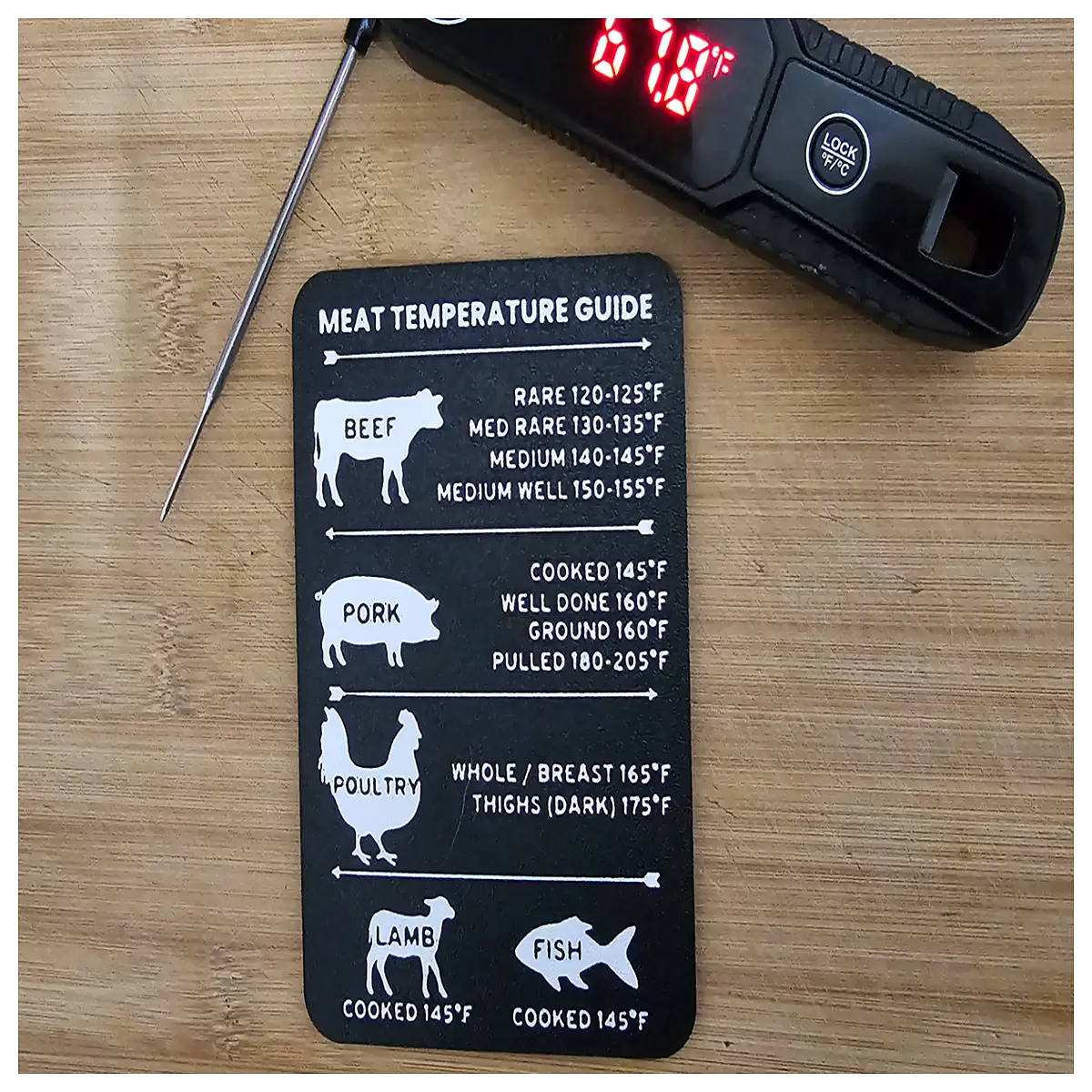 Meat Temperature Guide Kitchen BBQ Magnet F Cooking Temperature Chart Food Safety BBQ Accessories Food Thermometer