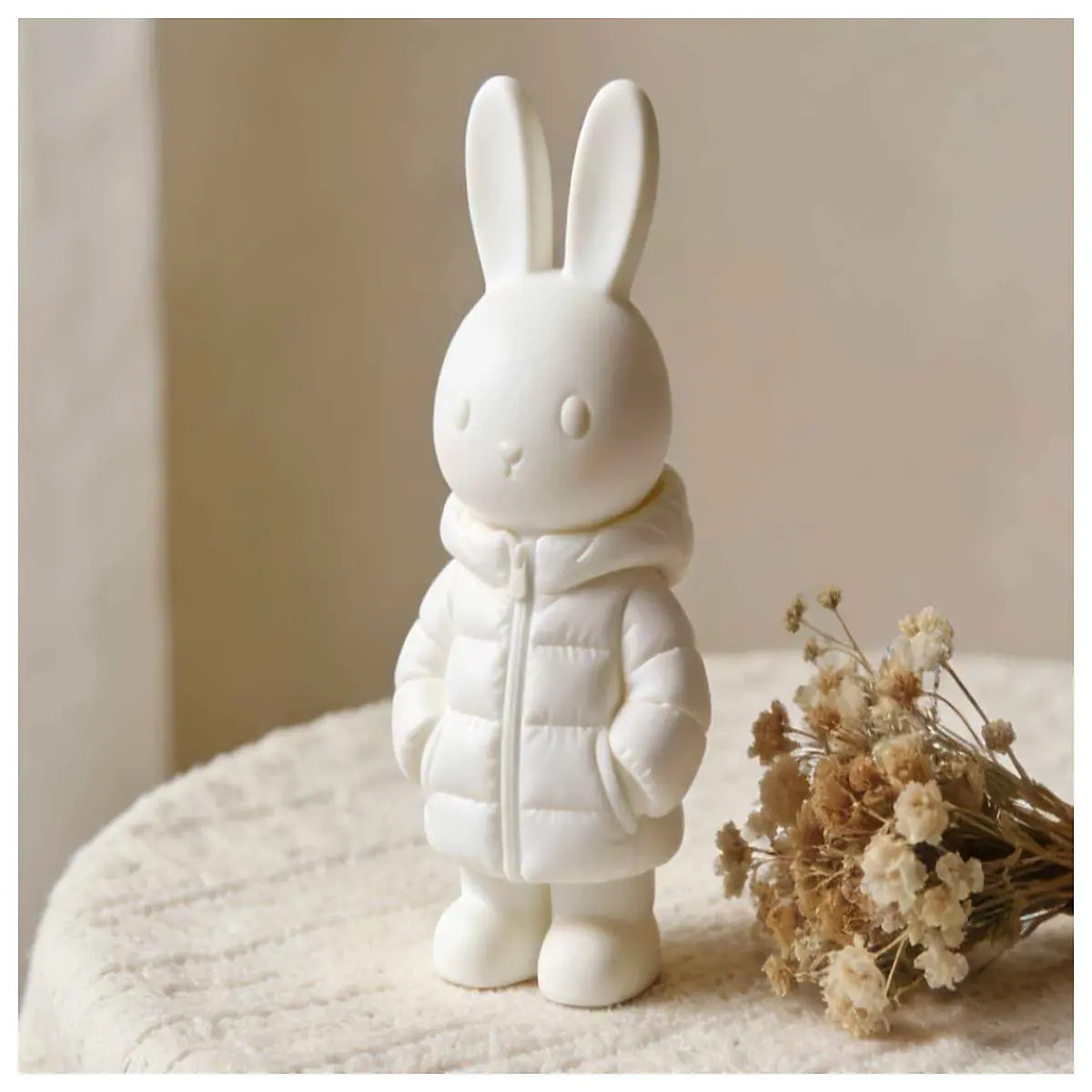cute plush rabbit down jacket with pockets for women girls winter warm coat