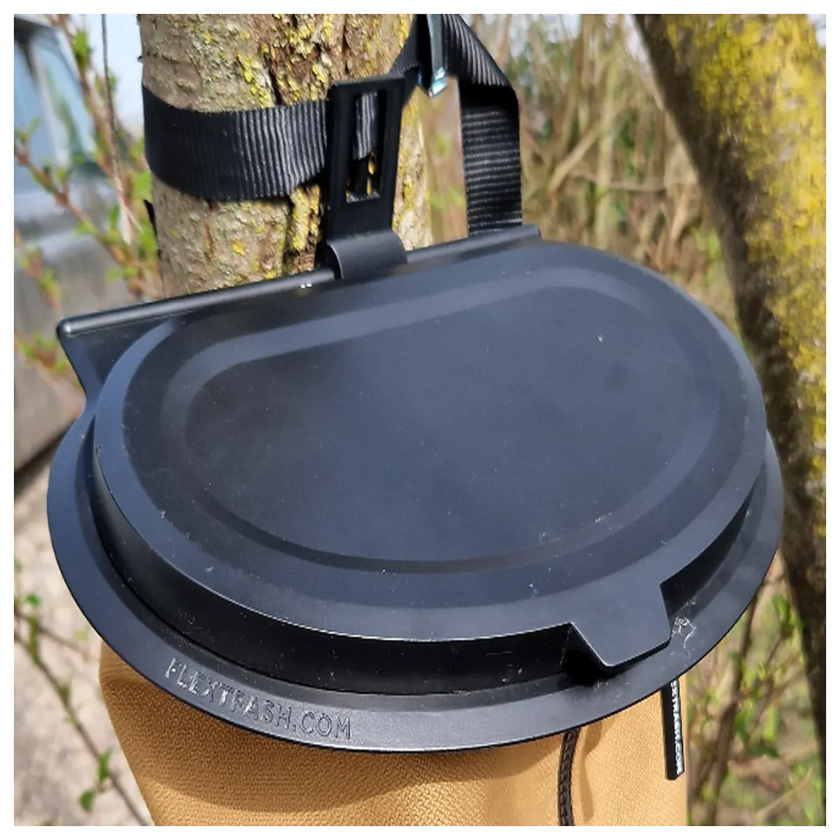 tree hanger hook for flextrash outdoor bin waste disposal system garden trash can accessory