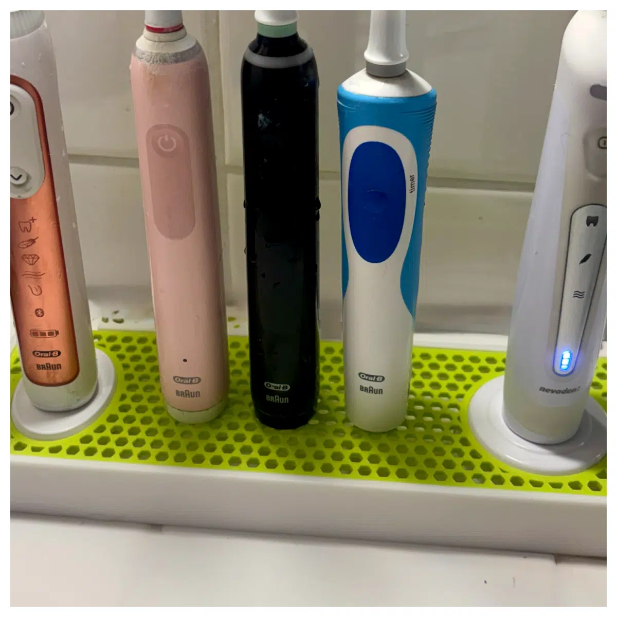electric toothbrush holder for oral b and nevident compatible charging base organizer rack bathroom counter storage