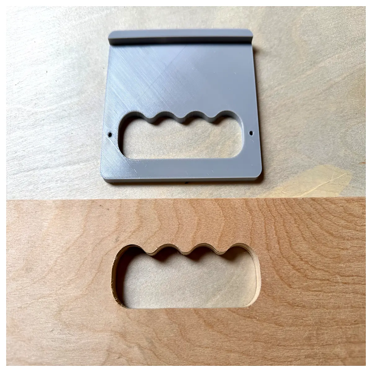 router template with fancy handle for ornate door design woodworking jig