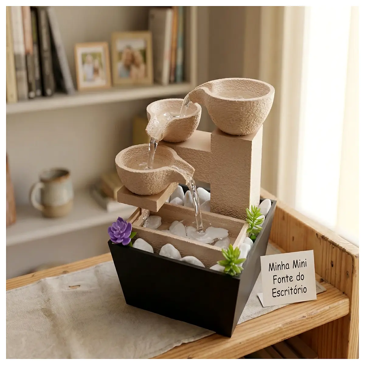 3D Printed Mini Zen Fountain Desktop Water Feature Wabi Sabi Decor Zen Miniature Indoor Water Ornament