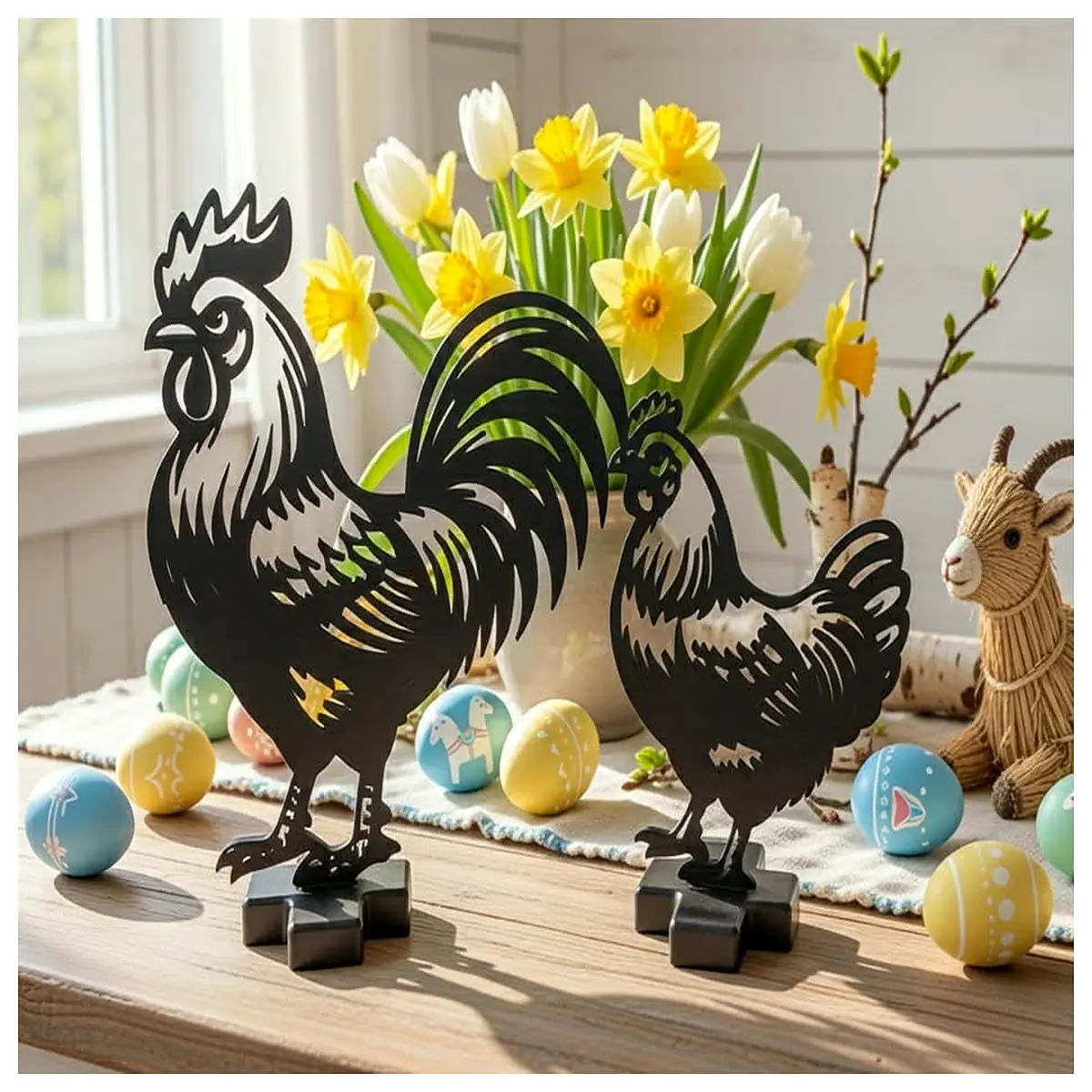 Easter Rooster Hen Silhouette Decor Festive Cutout Egg Decoration Christmas Gift Spring Decor