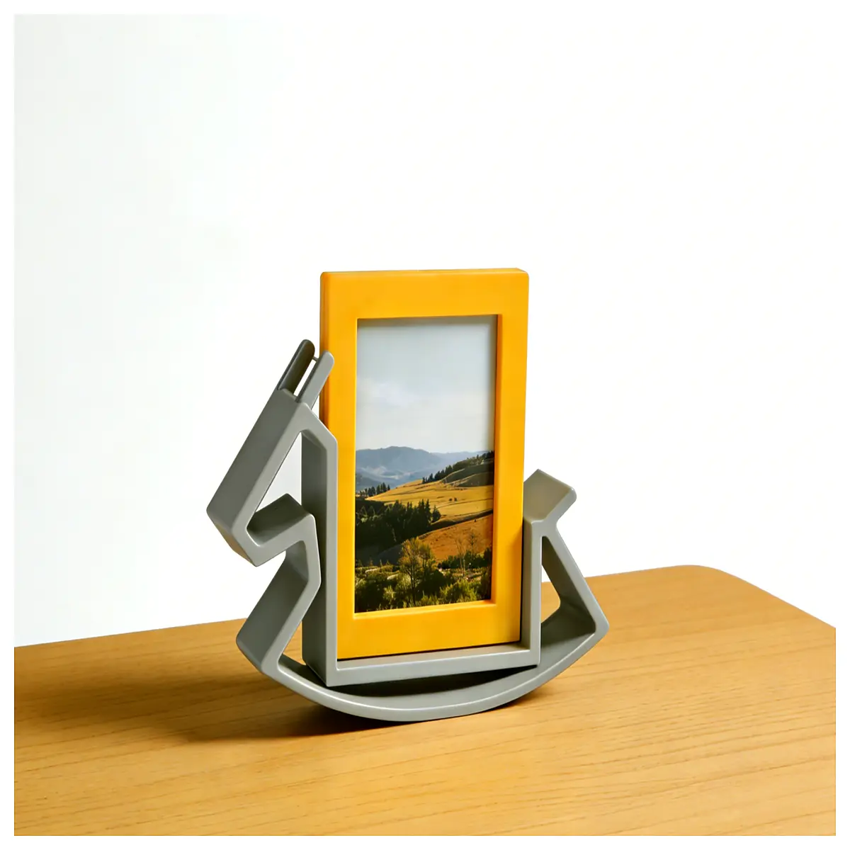 wooden rocking horse with photo frame slot for nursery decor