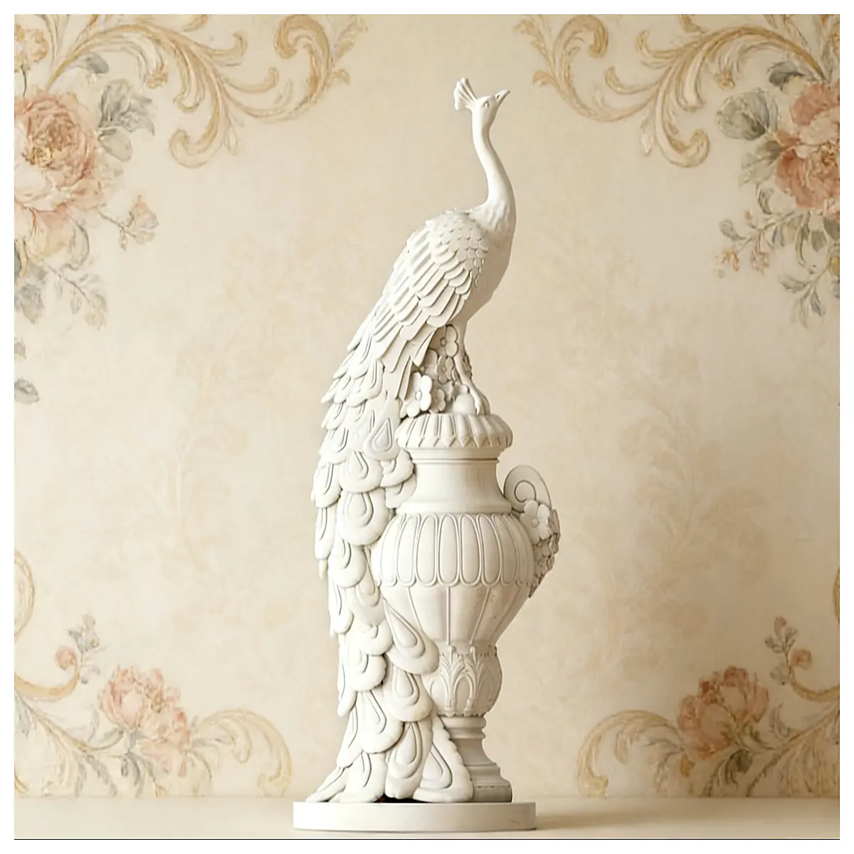 Peacock Vase Sculpture Home Decor Classical Art Piece Bird Figurine Style Decoration Fine Craftsmanship