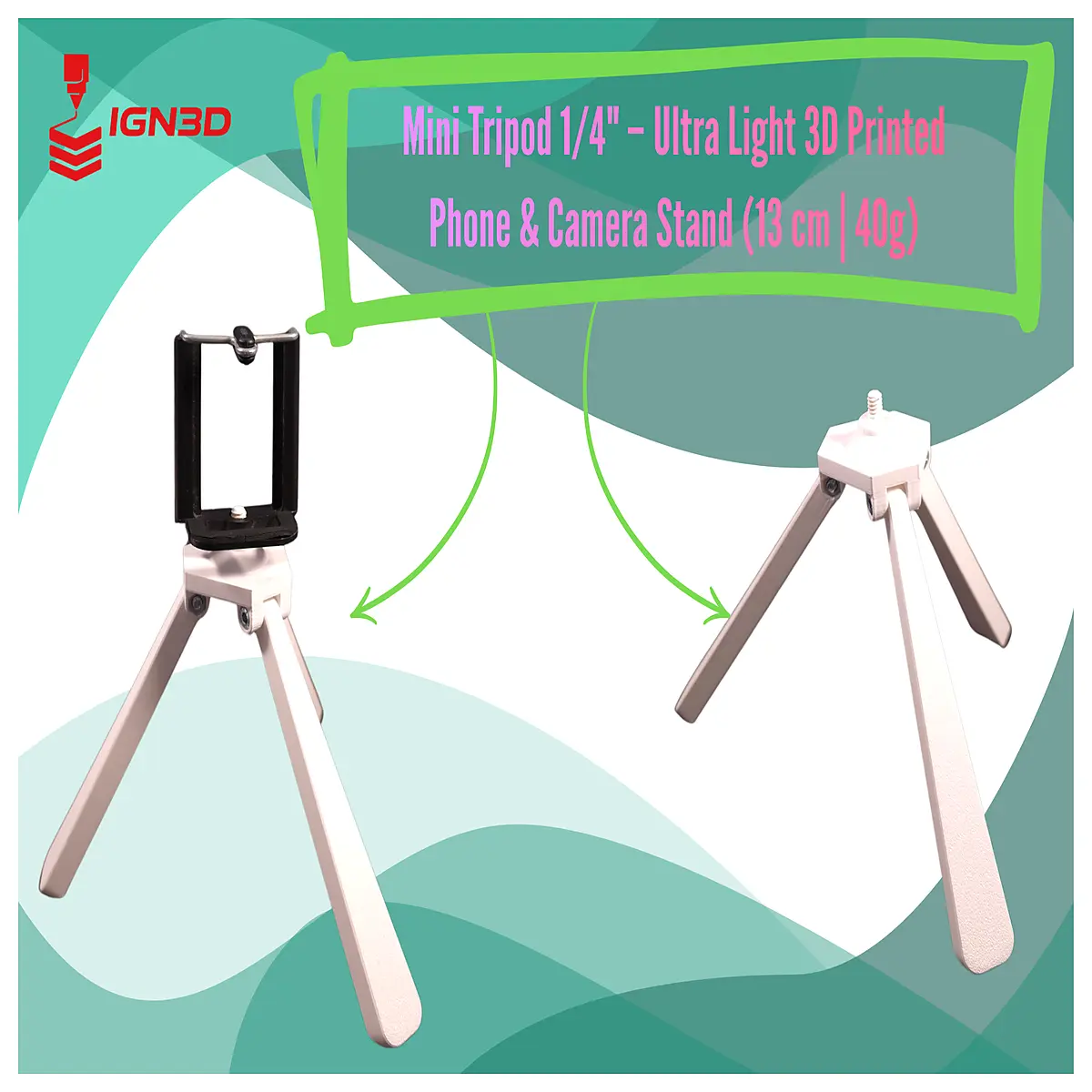 Mini Tripod 14 Lightweight 3D Printed Phone Stand Portable Desktop Travel Photography Support Phone Accessory