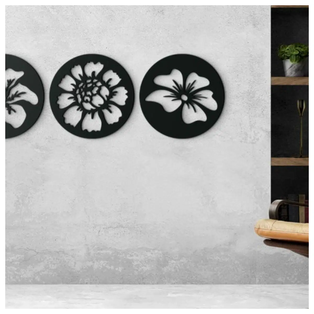 Floral Round Wall Art 3D Wall Decor Panel Wall Art Multi Panel Decoration Wall Art Pieces