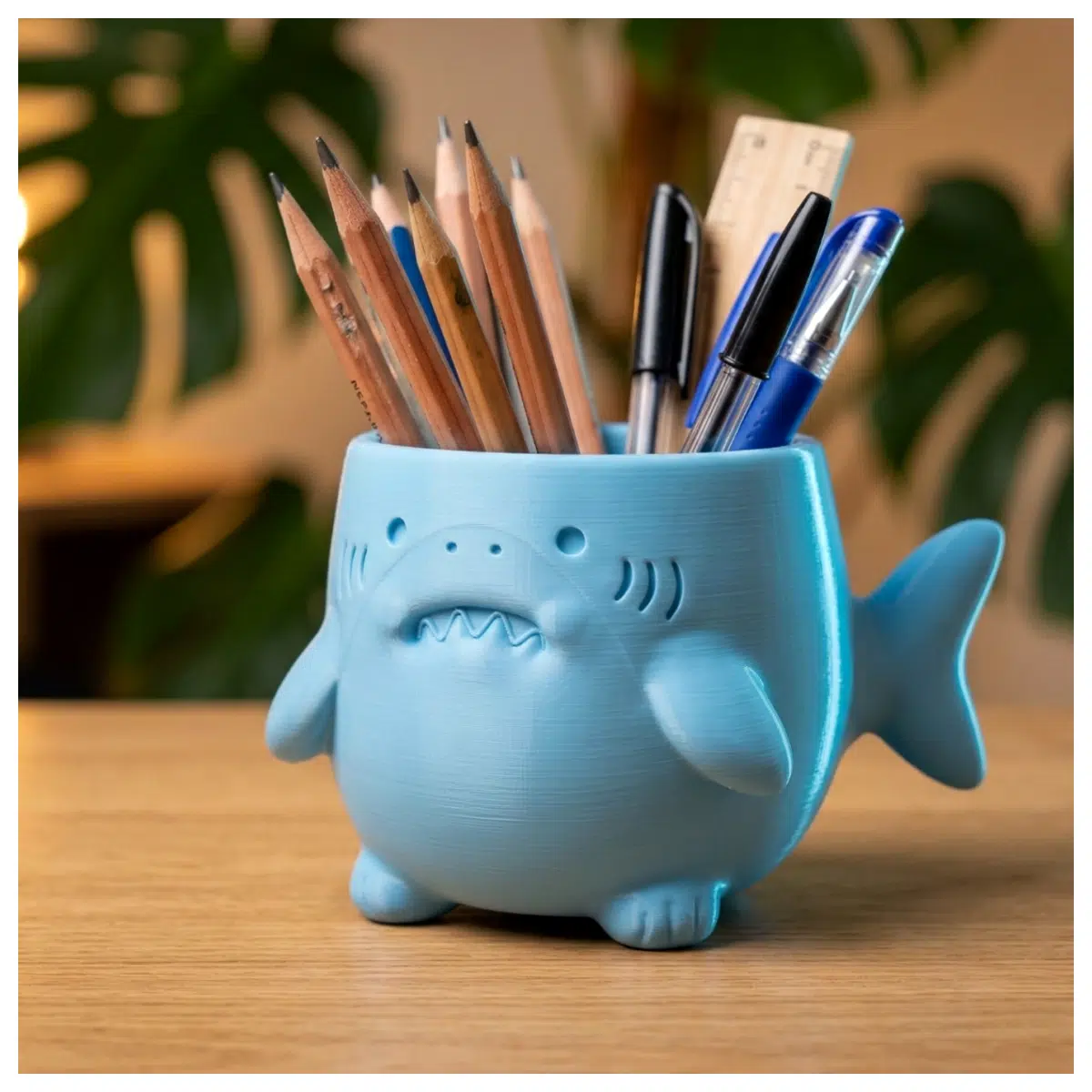 Puffy Shark Fish Desk Organizer Pencil Holder Cute Desktop Storage Box Multi Function Decoration Office School Supplies
