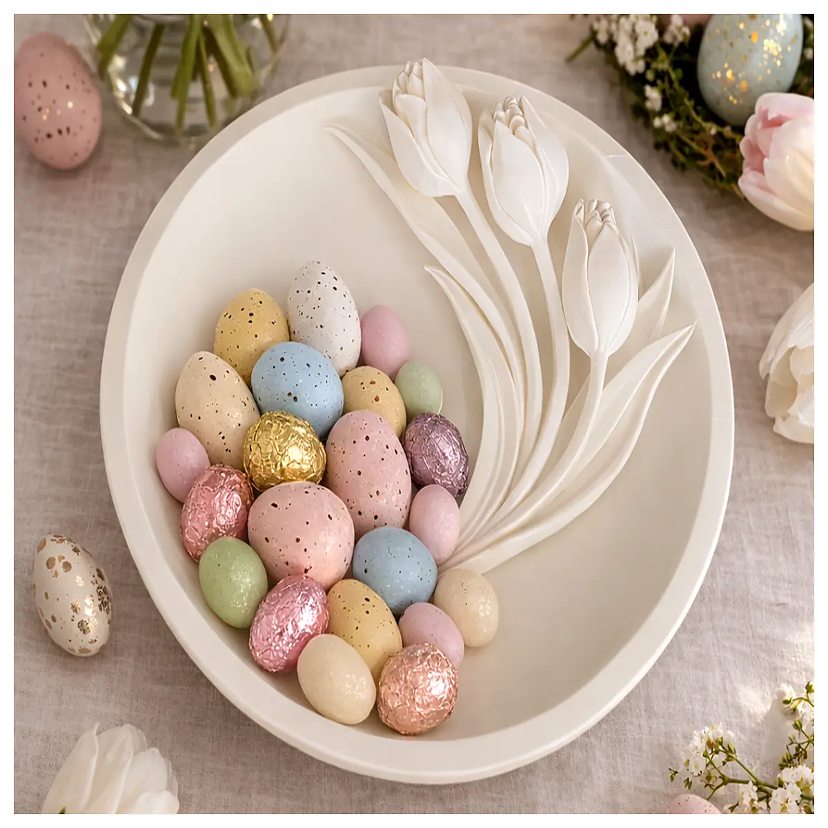 Spring Tulip Candy Bowl Easter Decoration Modern Easter Table Decor Tulip Candy Gift Set Festive Tabletop Ornament
