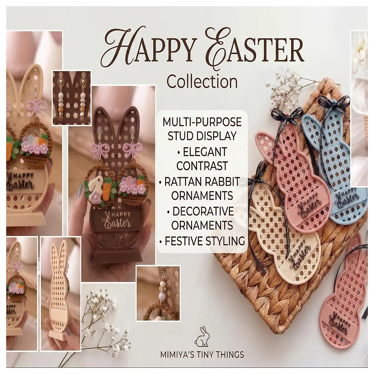 Woven Rabbit Ear Earrings Display Stand Decoration Item Creative Home Decor Desk Ornament Art Display Rack