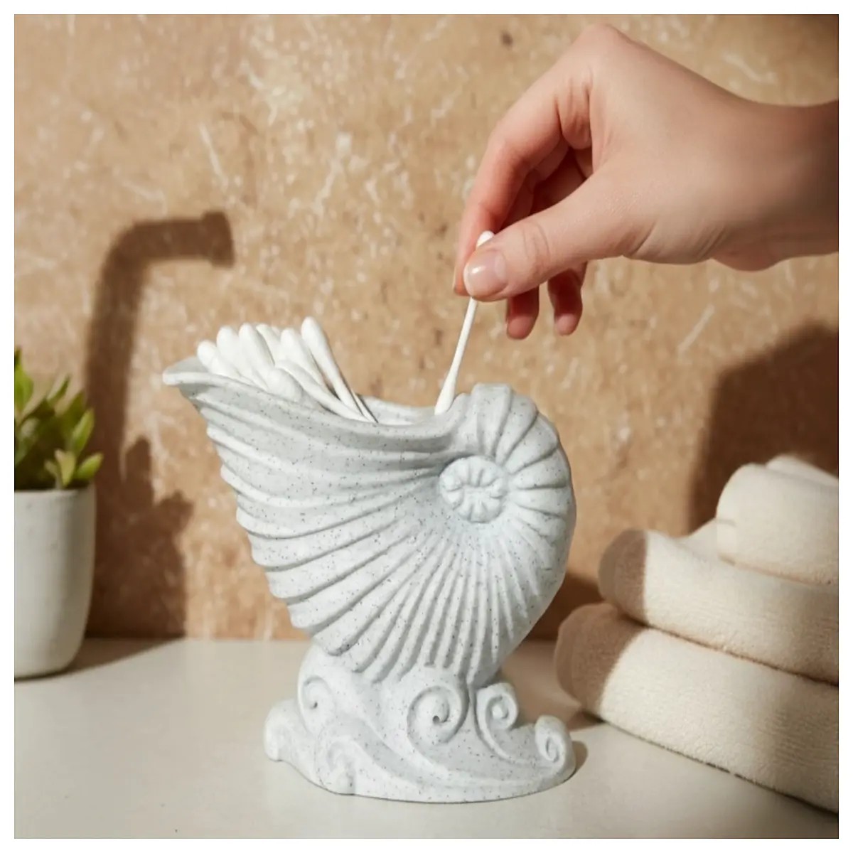 Conch Shell Cotton Swab Holder Creative Home Decor Natural Craft Collection Item Art Ornament Gift