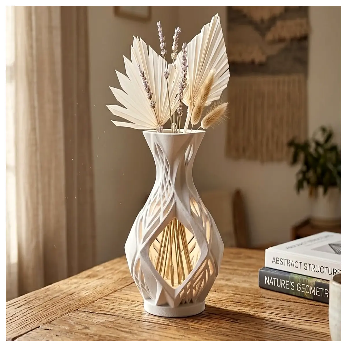 Geometric Lattice Leaf Vase Decorative Home Plant Display Modern Art Greenery Container Pot Accessories