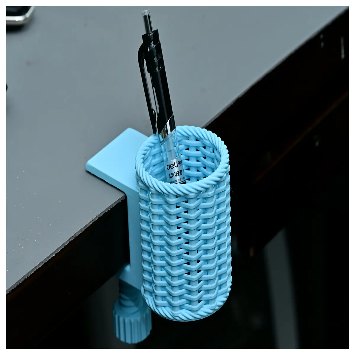 desk organizer caddy with woven basket for pens pencils office supplies storage
