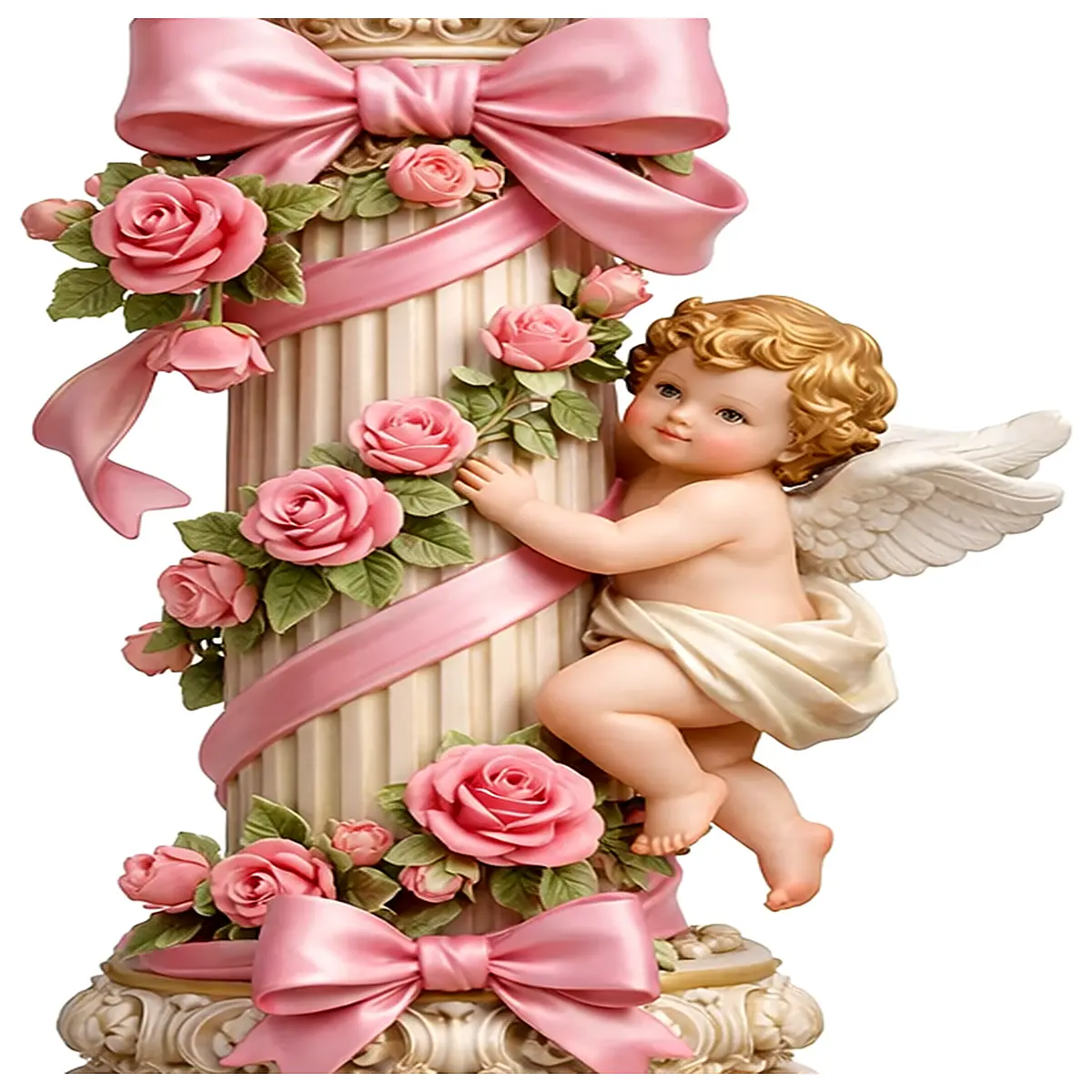 Little Angel Rose Bow Roman Column Puzzle Pen Holder Kids Desktop Decoration Creative Educational Toys Building Blocks