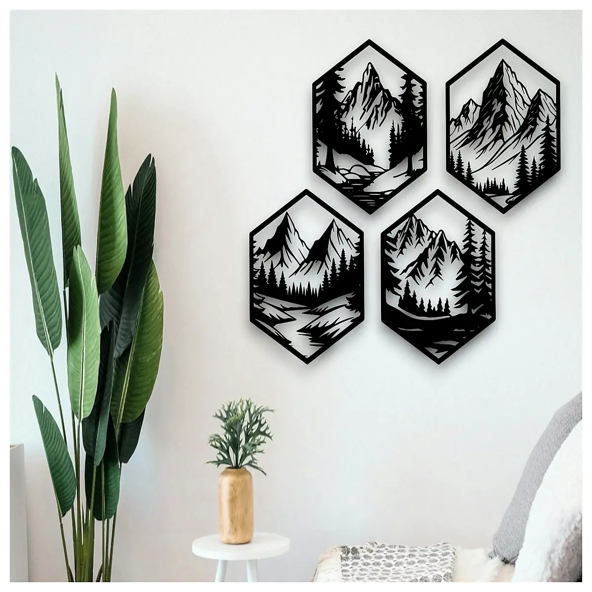 Hexagon Wall Art Decor Geometric Wall Hanging Modern Living Room Bedroom Wall Art Panels Creative Wall Decor
