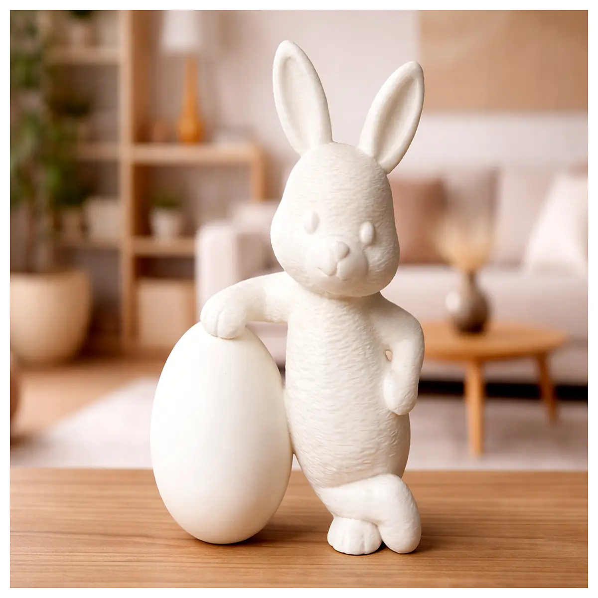 cute plush bunny leaning on easter eggs spring holiday decor
