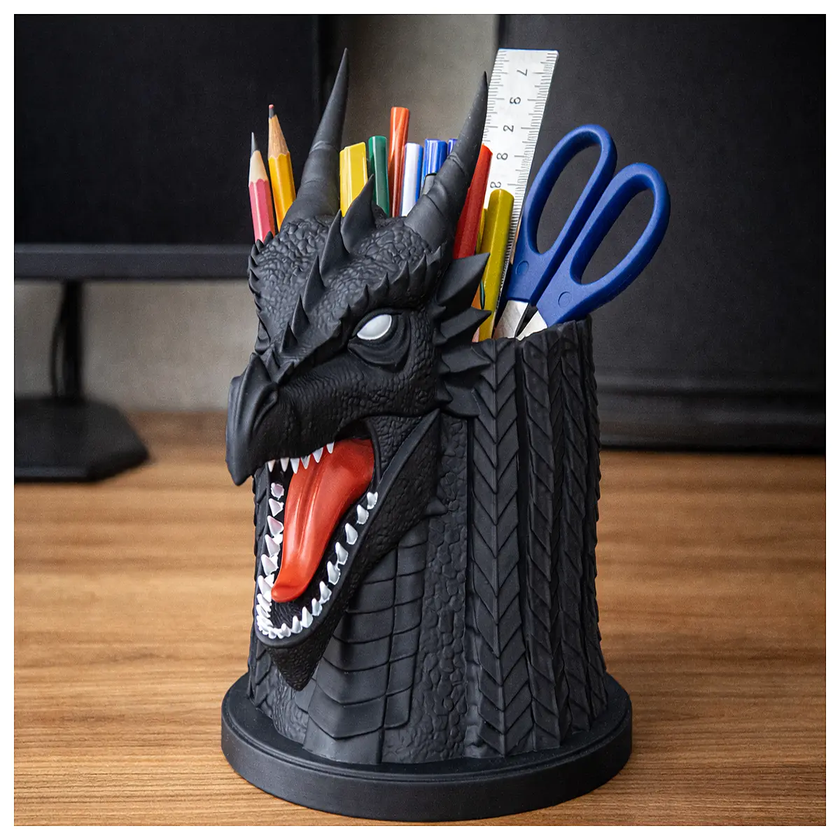 Dragon Head Pen Holder Office Desk Organizer Pen Case Accessory Creative Gift Office Supplies Dragon Theme