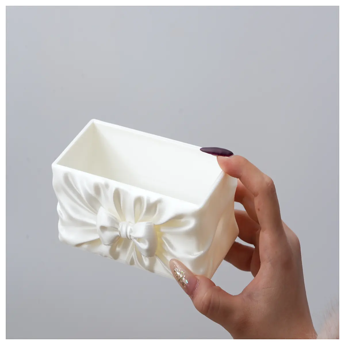 Sweet Bow Silk Storage Box Jewelry Box Card Box Organizer Home Office Storage Solution
