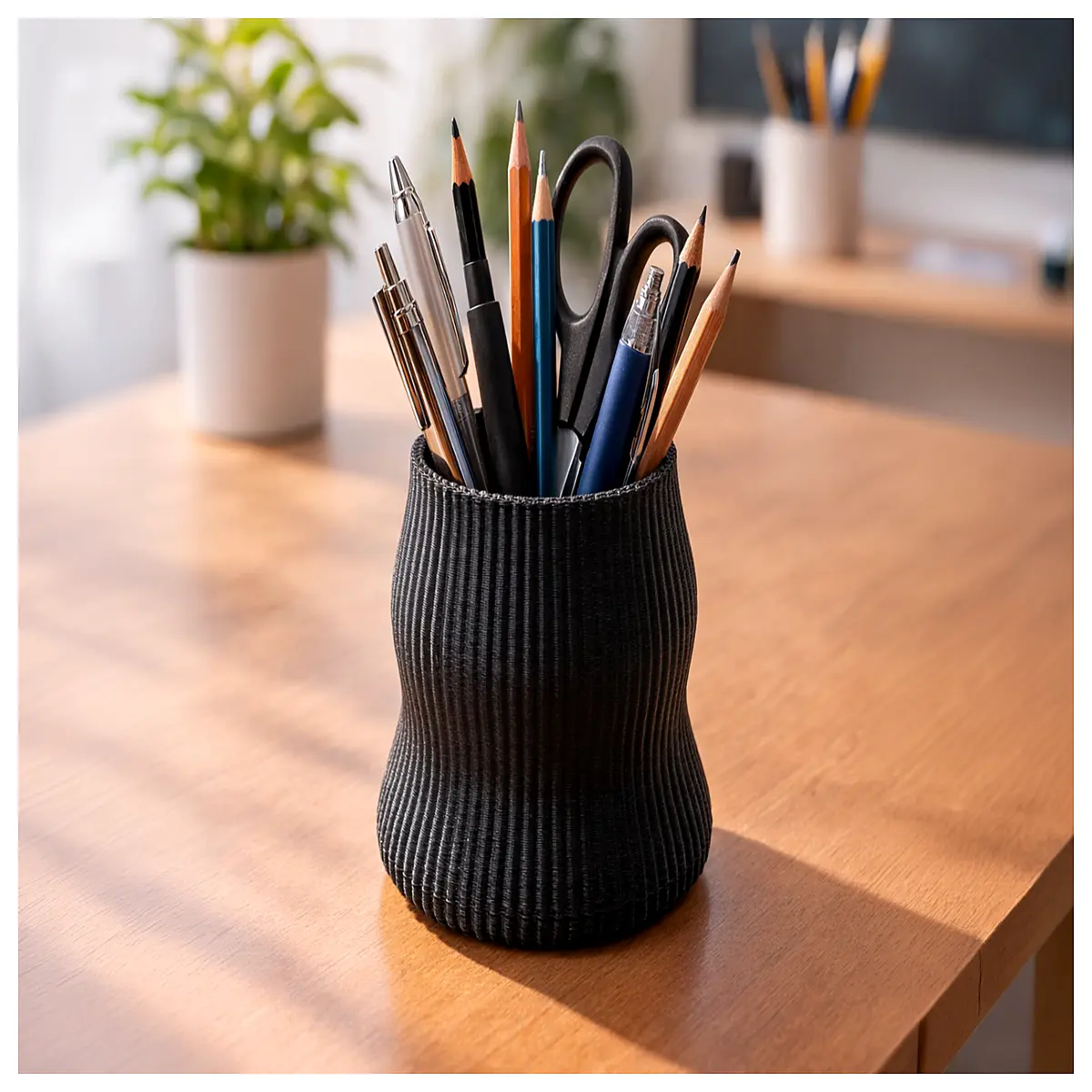 Wave Desktop Pen Holder 3D Printed Organizer Modern Ripple Design Desk Decor Office Storage
