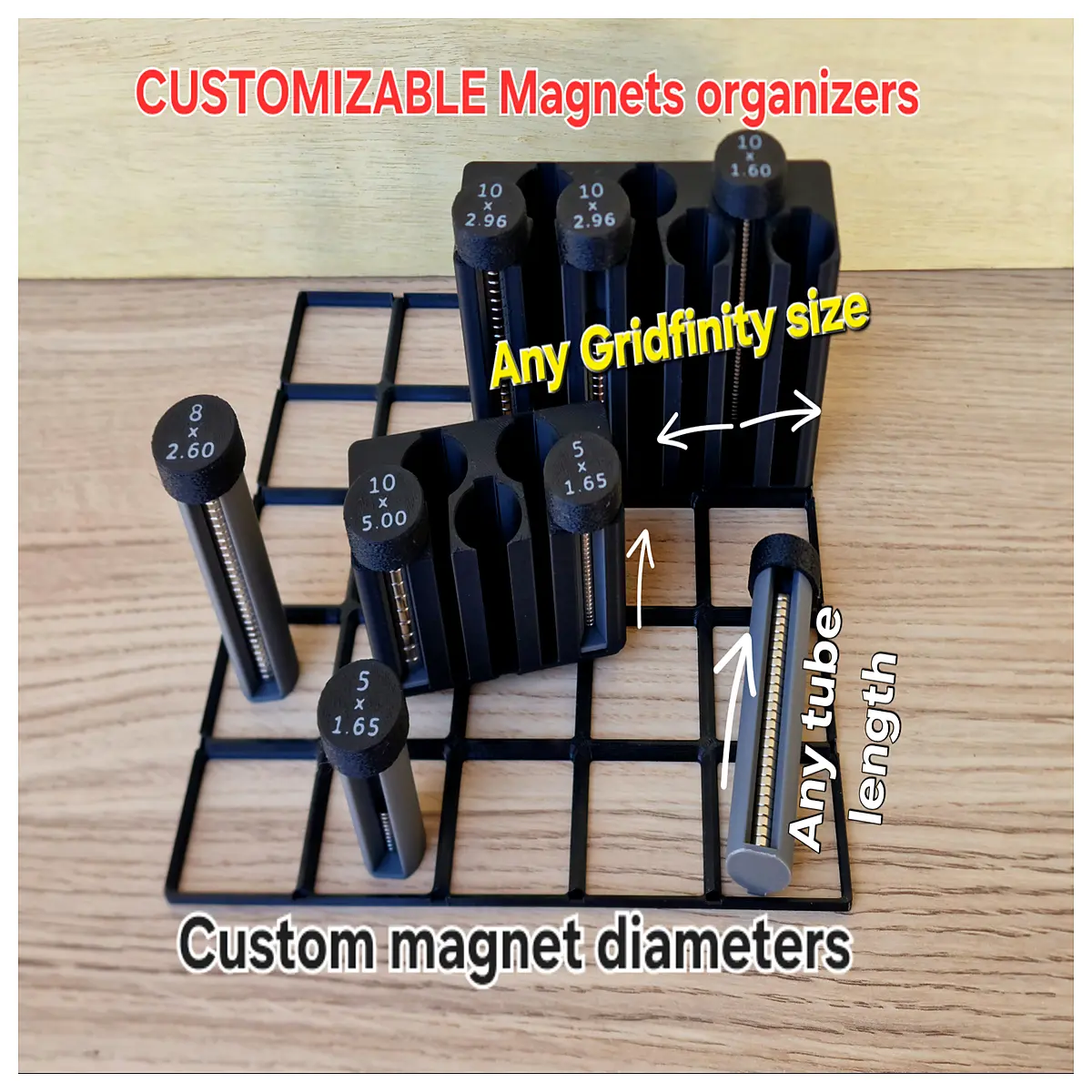 Magnetic Tube Organizer Gridfinity Magnetic Parts Storage Box Organizer Parts Organizer Easy Installation Desktop Storage