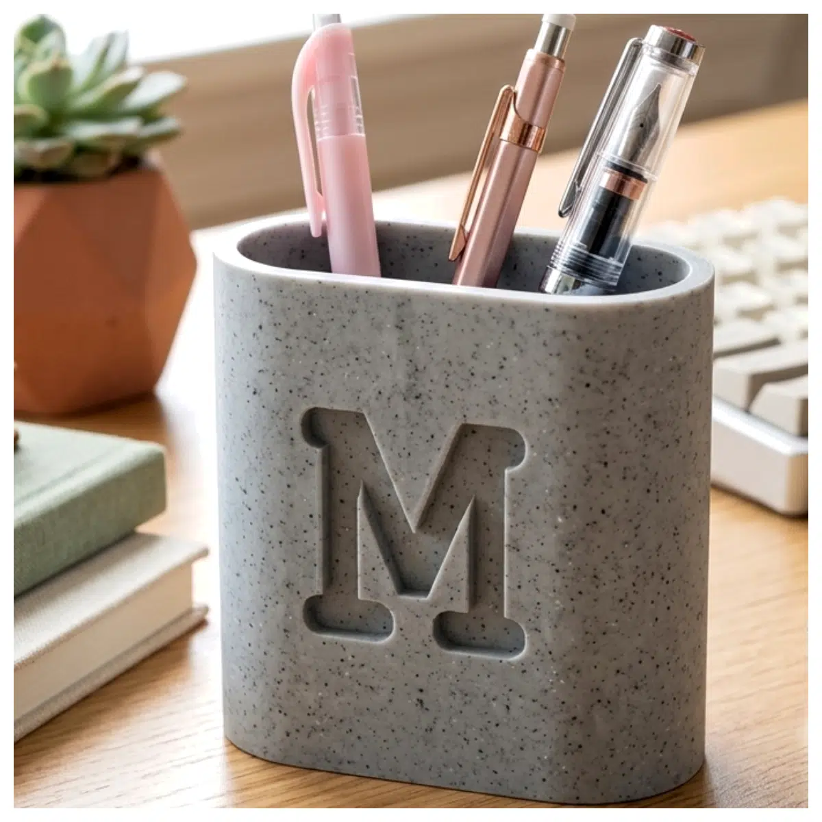 Letter Shape Oval Desktop Organizer Office Study Desk Storage Box Multi Compartment Holder