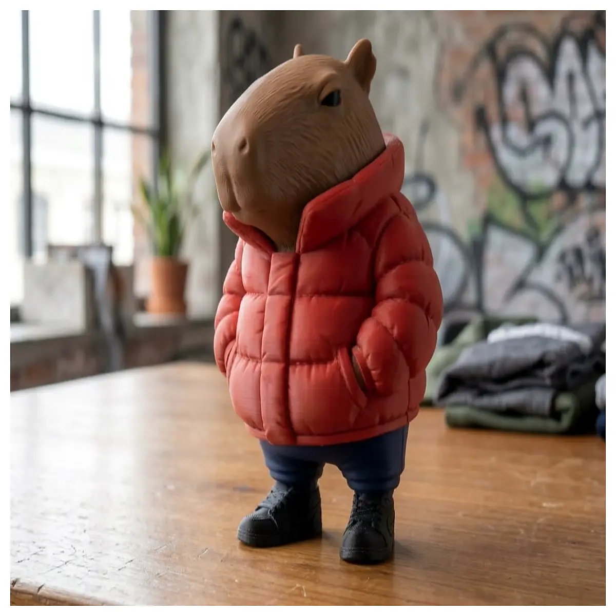 City Capybara Street Style Puffer Jacket Trendy Puffer Coat Warm Comfortable Urban Casual Outfit Puffer Accessories Street Fashion