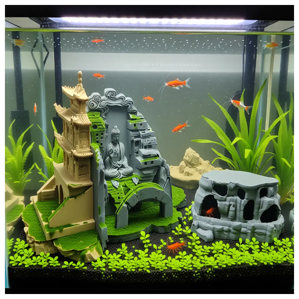 Gong Inner Landscape Dunhuang Mogao Caves Underwater Scene Fish Tank Decoration Grand Buddha Rock Fairy Temple Fish Shrimp Hideout Archway Accessories