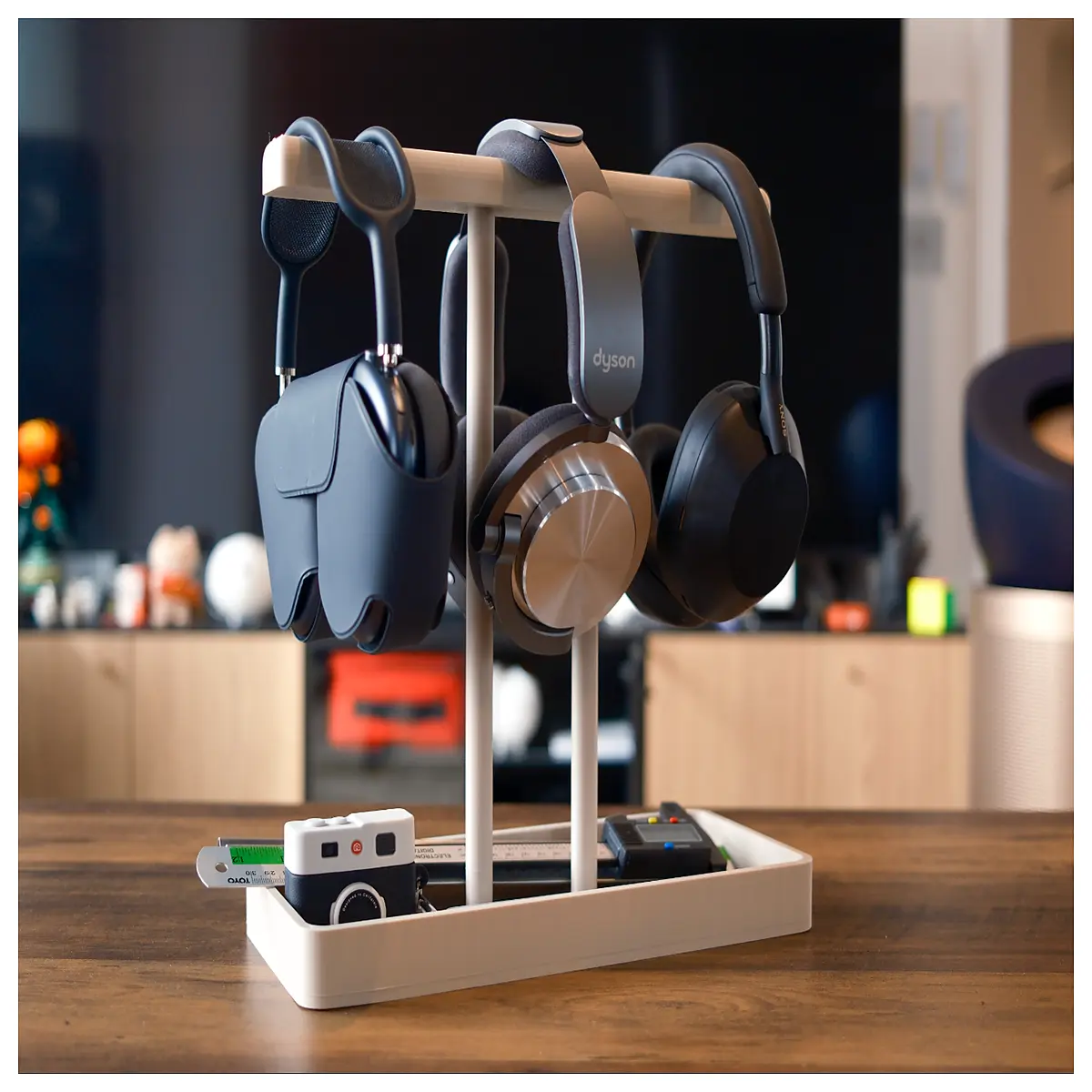 Headphone Organizer with Storage Box Phone Holder Desktop Stand Portable Multi Function Headphones Storage Box For Mobile Tablets