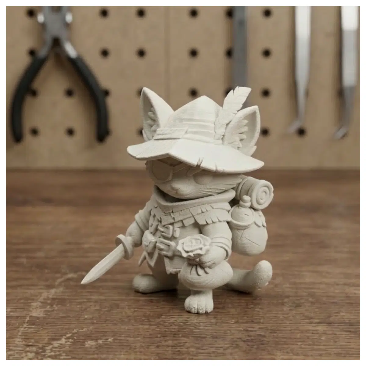 Adventure Cat Figurine 3D Printed Model Anime Collectible Cute Desk Decoration Accessory