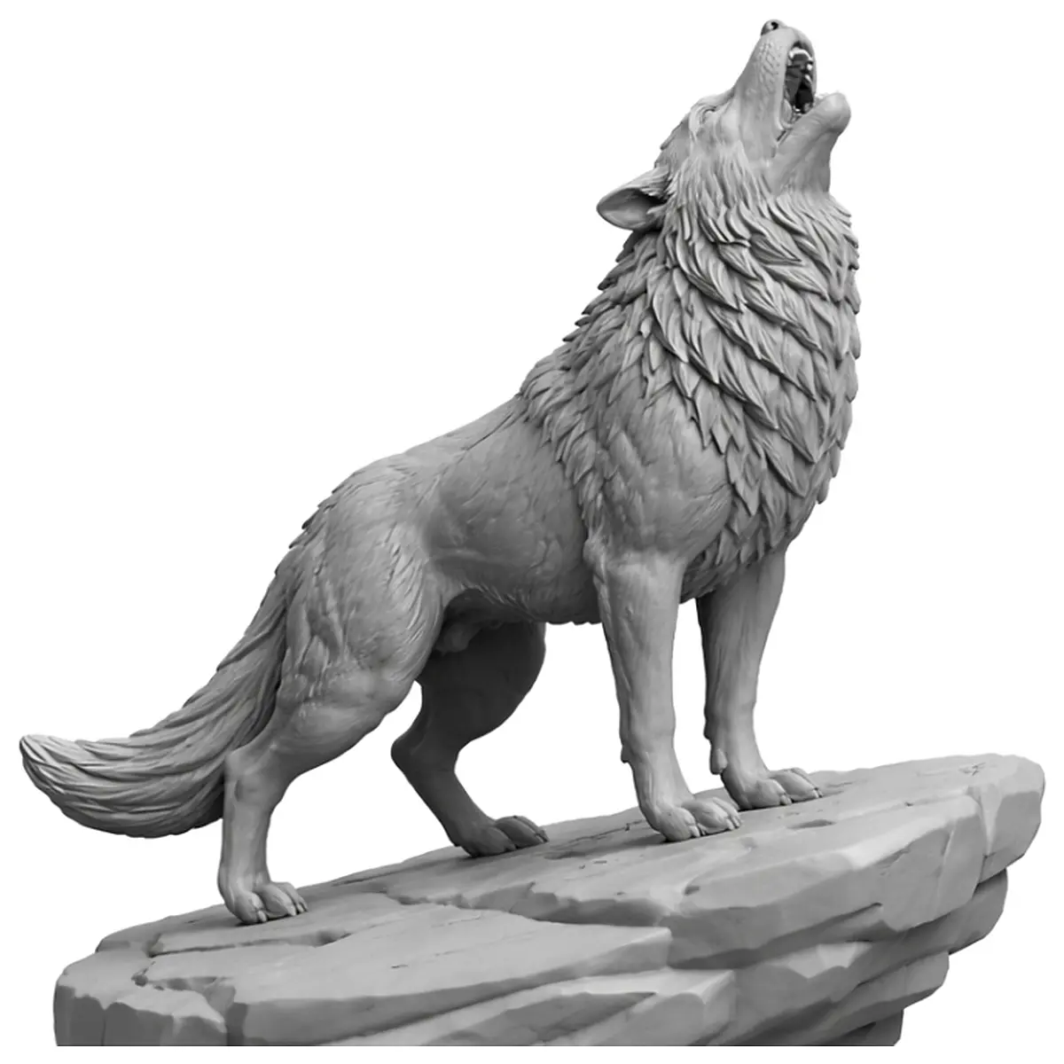 howling wolf statue on rocky cliff realistic animal sculpture garden decor outdoor stone wolf art piece for yard landscape