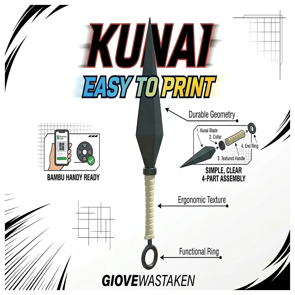 printable kunai ninja prop cosplay diy resin filament easy print