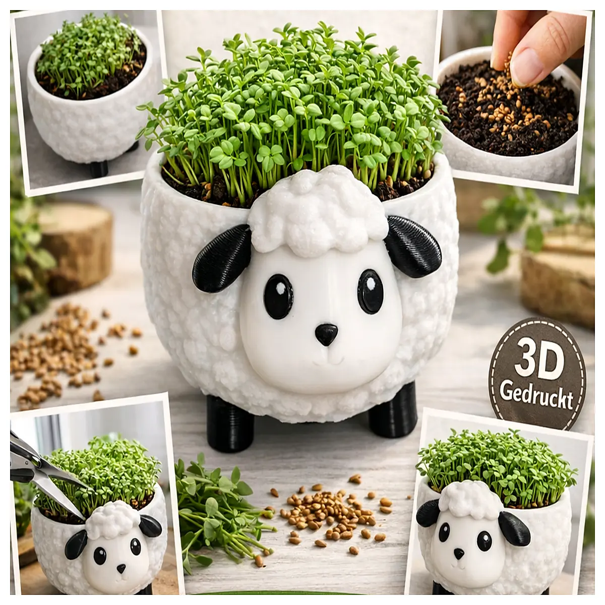 Cute Sheep Water Cress Planter Mei Mei Mini Pot Kids Gardening Toy Vegetable Planting Indoor Green Plants Hydroponics