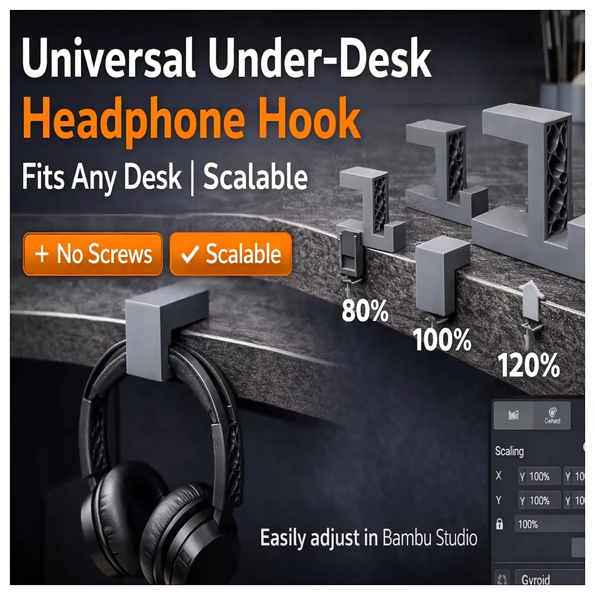 Desk Headphone Holder Hook Computer Desk Mount Phone Headphone Stand Desktop Organizer Lazy Headphone Hanger Space Saving Fits Any Desk