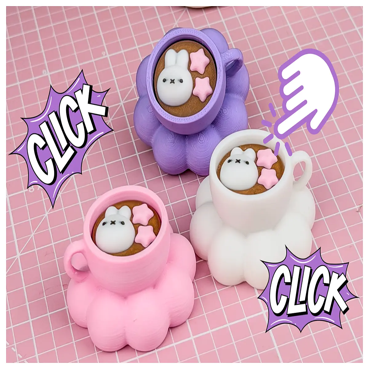 Cute Rabbit Coffee Cup Stress Relief Clicker Toy Latte Hot Chocolate Dispenser Desk Fun Gadget