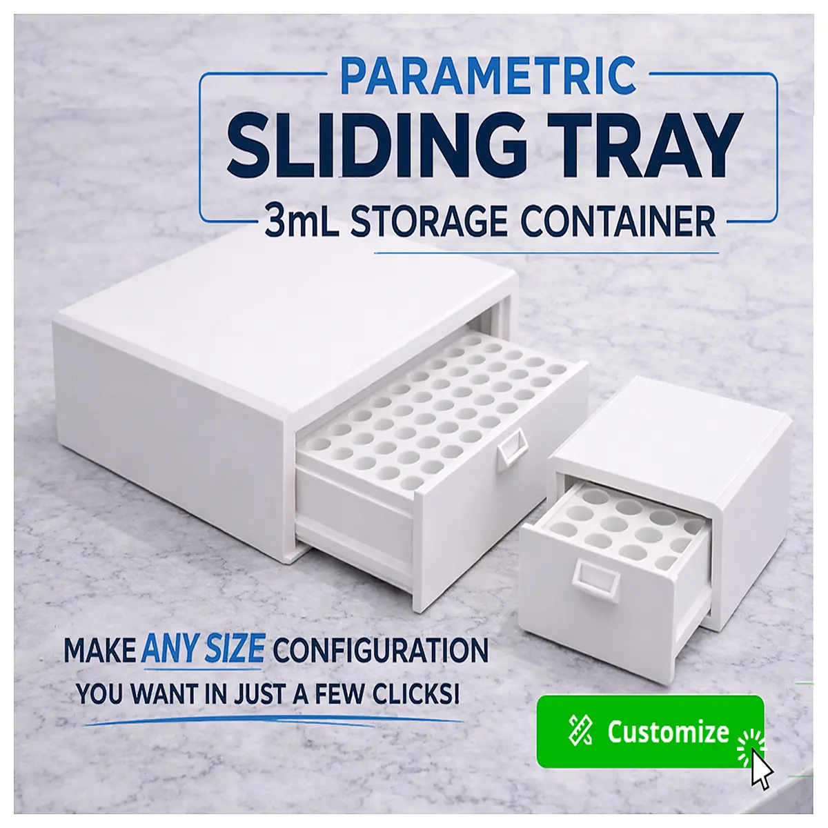 3ml Small Bottle Organizer Sliding Tray Storage Boxes 2x2 to Unlimited Dimensions Lab Pharmacy Storage