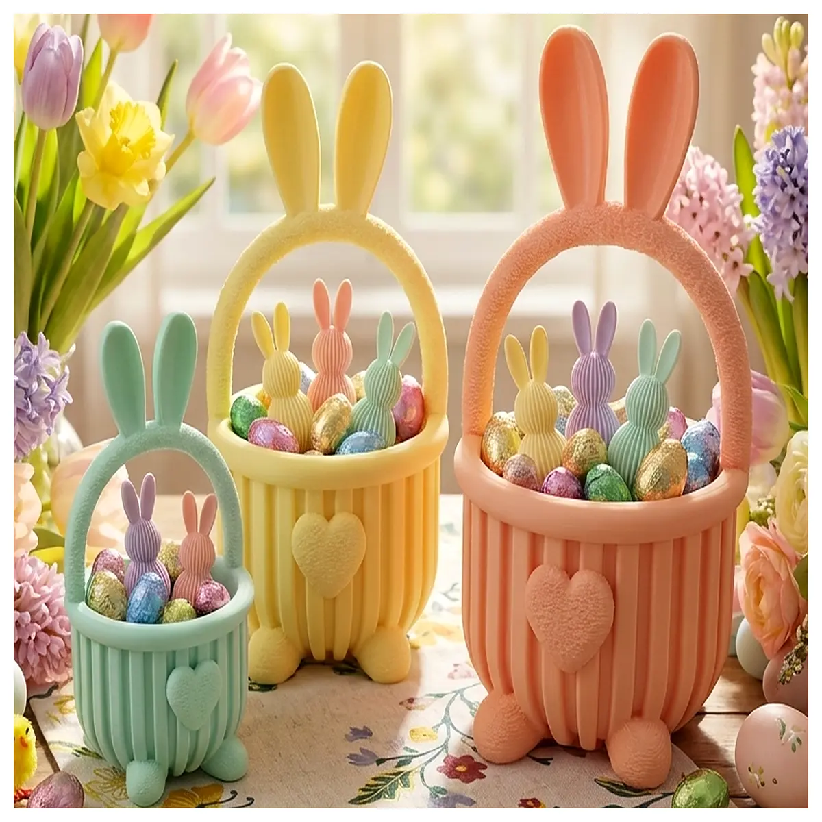 Cute Rabbit Easter Basket Candy Eggs Toy Festive Decoration Kids Gift Easter Basket