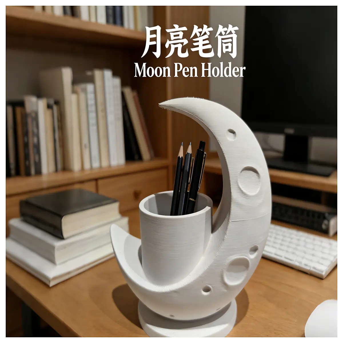 Moon Pen Holder Desk Organizer Simple Study Room Decor Creative Night Office Supplies Pen Case Lazy Person Essential