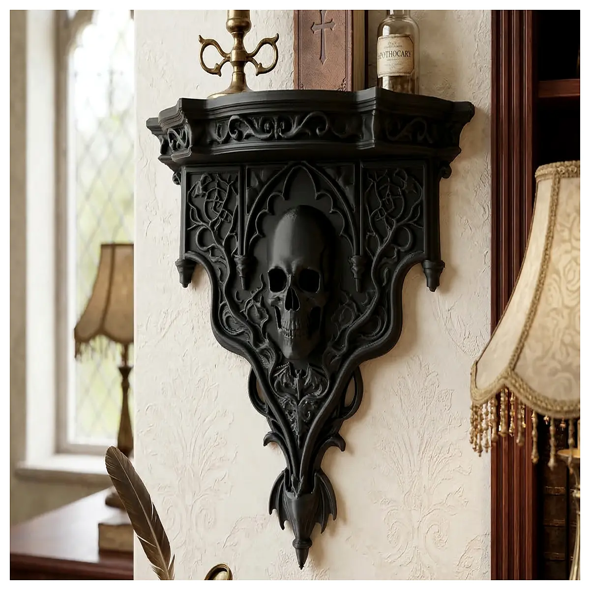 Baroque Skull Decor Shadow Realm Altar Figure Gothic Ornament Ghost Horror Scene Decoration Dark Art Piece